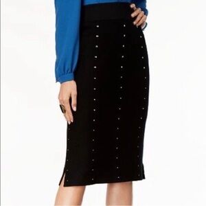 Thalia Sodi Burgos Black Knit Sweater Stud Lined Fitted Stretch Pencil Skirt M